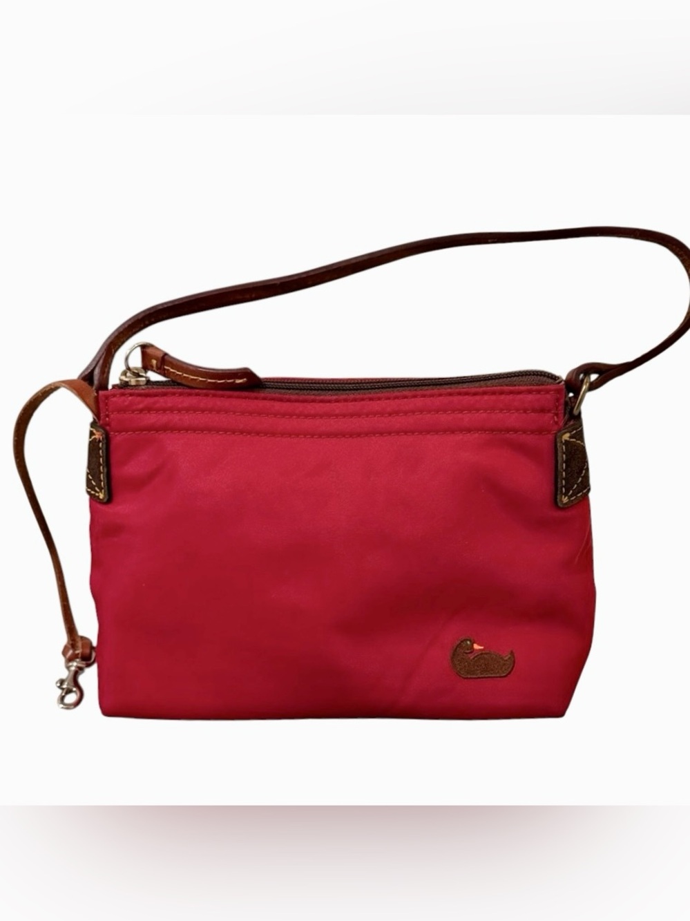 Dooney & Bourke Red Nylon Mini Crossbody with Brown Leather Trim